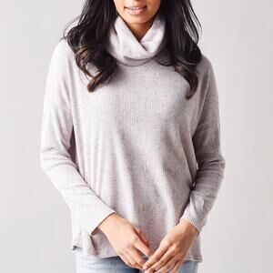 Dylan Cowl Neck Speckled Long Sleeve Ribbed Cozy Sweater in Grey Small